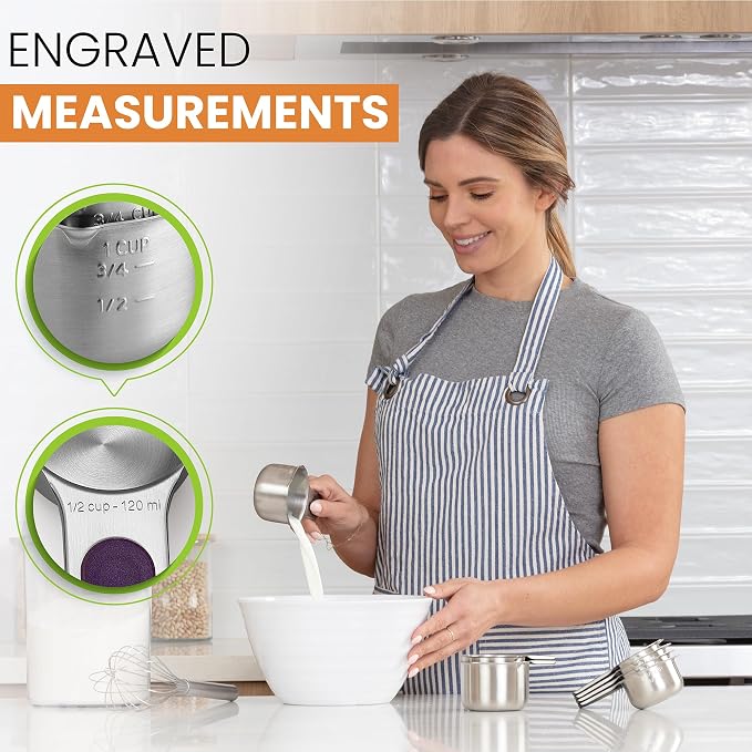 Spring Chef Magnetic Stainless Steel Measuring Cups Set of 7, Dishwasher Safe - Image 2