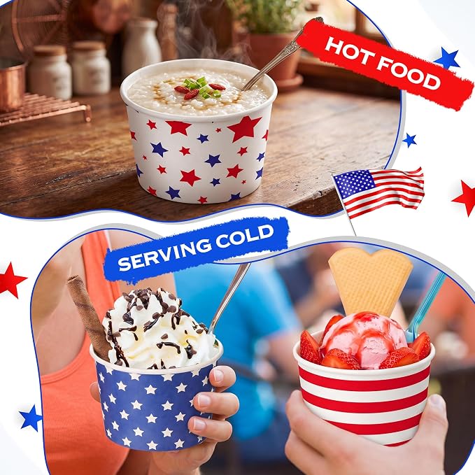 CHENGU 60 Pcs 4th of July Snack Cups 9 oz Patriotic Ice Cream Paper Bowls - Image 3
