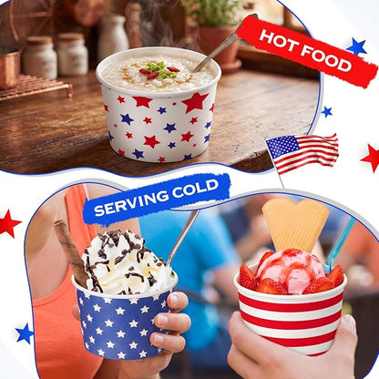 CHENGU 60 Pcs 4th of July Snack Cups 9 oz Patriotic Ice Cream Paper Bowls - Image 3