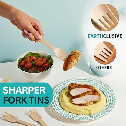 Disposable Wooden Forks For Eating - 300pcs - Heavy Duty & Sharp - Our Guilt-Free FSC Certified Wood Protects Forests - A Great Alternative to Bamboo Forks Disposable