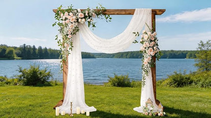 Pearl Table Runner Gauze Sheer 19FT Wedding Draping Fabric Decor | Ivory White - Image 2