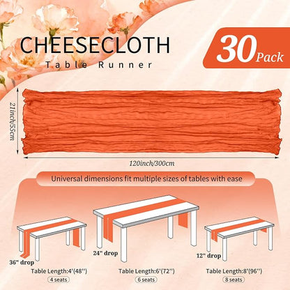 30 Pack Cheesecloth Table Runner 10FT Orange Table Runner Boho Gauze Cheese - Image 2