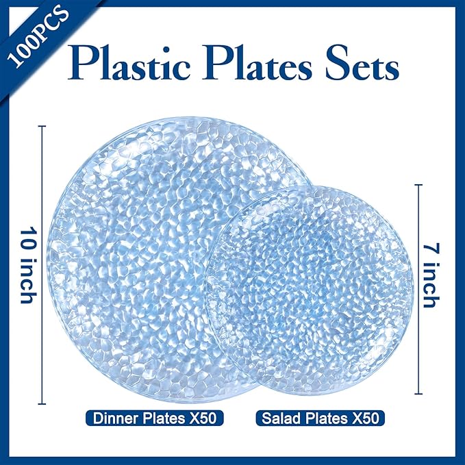 Rubtlamp 100 Pcs Blue Plastic Plates, Heavy Duty plastic Plates, Fancy Blue - Image 2