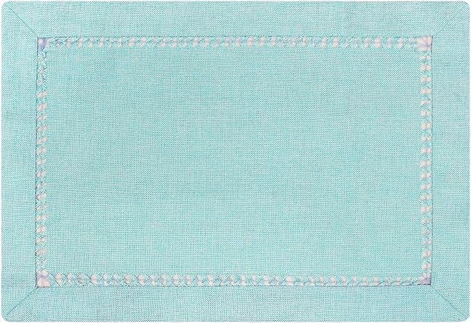 Grelucgo Set of 4 Handcrafted Solid Aqua Color Dining Table Place-mats - Image 2