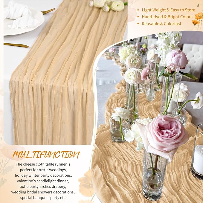 Showgeous 18 Pack Nude Cheesecloth Table Runner, 17 x 108 Inches | Boho - Image 5