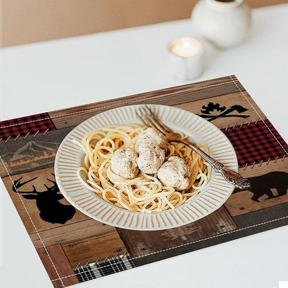 Vintage Bear Deer Placemats Rustic Wildlife Moose Forest Animal Cabin Lodge Lake Pine Heat-Resistant Linen Table Place Mats for Dining Kitchen Country Camp Style Farmhouse Decor 6 PCS, Countryside-7