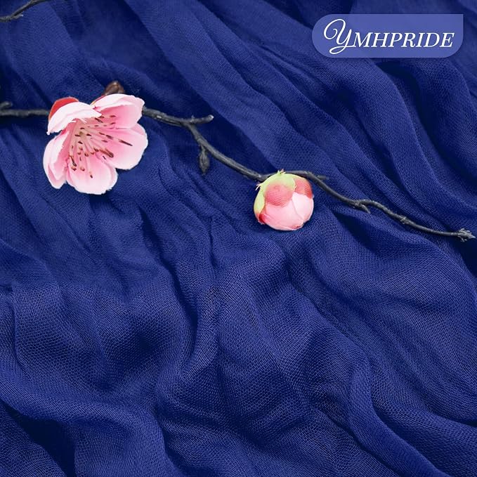 YMHPRIDE 12 Pack Cheesecloth Table Runner 35x120in Royal Blue Table Runner | - Image 3