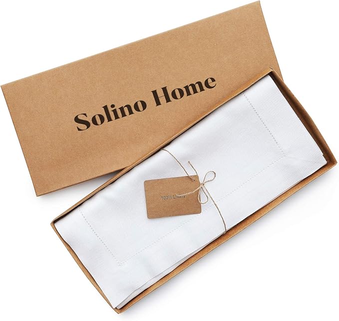 Solino Home 100% Linen Table Runner White, Classic Hemstitch 14 x 156 in | - Image 5