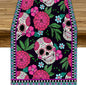 YCness Dia De Los Muertos Table Runner Red Floral Cinco De Mayo Rustic Linen by YCness
