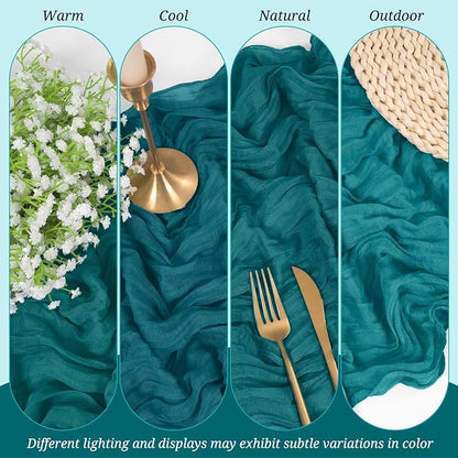 Pesonlook Cheesecloth Table Runner Teal, 10 Pack 17.7x108 inch, Long | Rustic - Image 5