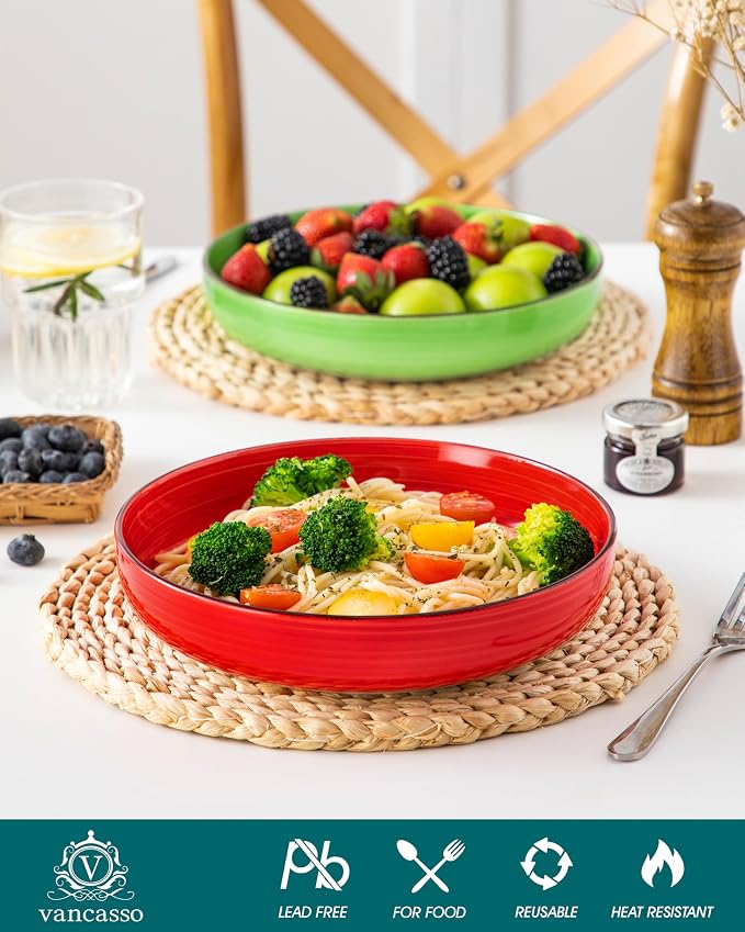 vancasso Pasta Bowls Set of 4, 46 oz Ceramic Salad Serving Bowls and Soup Bowls - Image 3