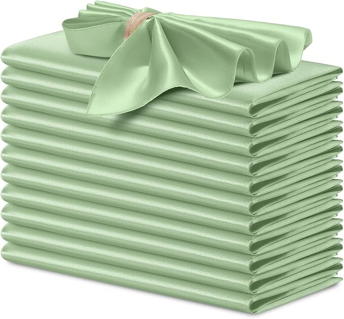 P Pothuiny 12 Pcs Sage Green Satin Napkins 17 x 17 in, Satin Cloth Napkins | by P+Pothuiny