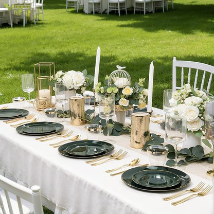 WDF 300Pcs Green Plates Disposable - Heavy Duty Green Plates - 50Guest Green Plastic Dinnerware Include 50 Dinner Plate, 50 Dessert Plate, 150 Cutlery & 50 9oz Cups for Parties St. Patrick’s Day