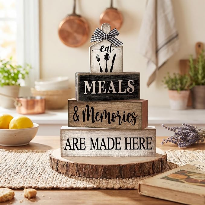 Moucuny 4 Pcs Farmhouse Kitchen Decor Wooden Plate Farmhouse Table Decor Black - Image 2