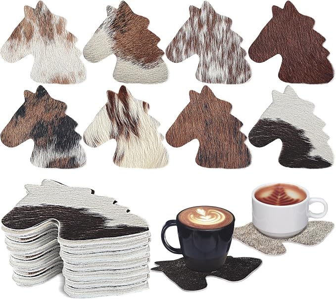 Hushee 12 Pcs Cowhide Coasters Round Natural Leather Cowhide Drink Coasters by Hushee