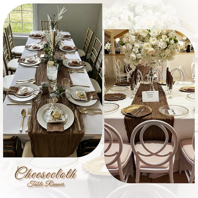 3 Pack Brown Cheesecloth Table Runner, 17 x 108 inch, Semi Sheer Boho Cheese - Image 6