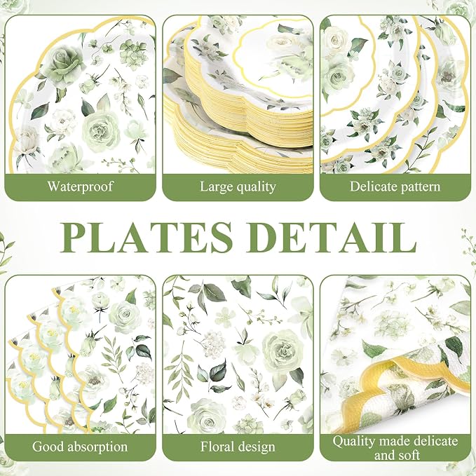 Funnymoom 250 Pcs Floral Party Decorations Flower Paper Plates Napkins and Cups - Image 2