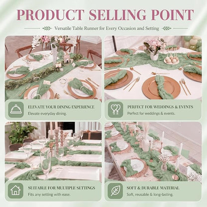 2 Pack Sage Green Cheesecloth Table Runner 17x108 Inch Boho Rustic Semi Sheer - Image 8