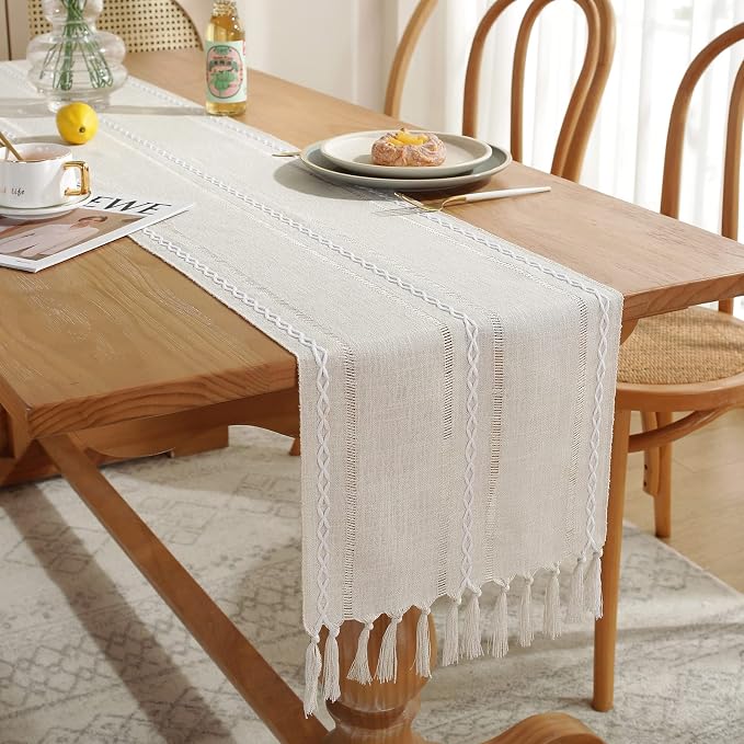 Rustic Boho Table Runner, Linen Table Runner, Farmhouse Table Runners 72 Inches - Image 3