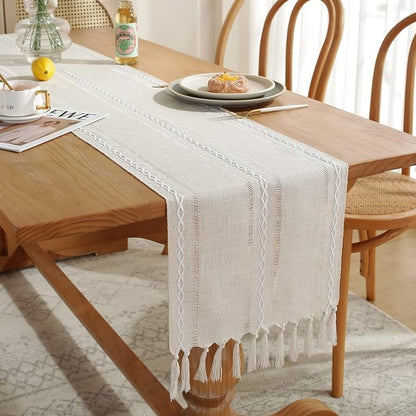 Rustic Boho Table Runner, Farmhouse Table Runners 108 Inches Long - Image 3