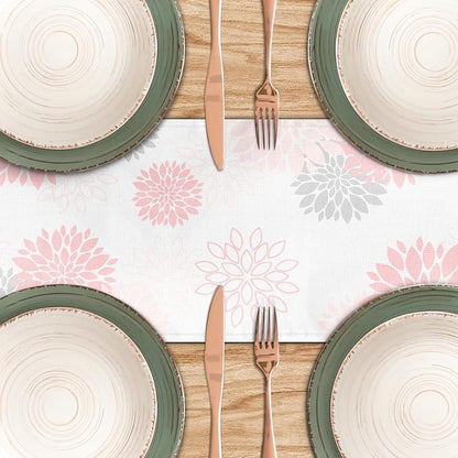 Dahlia Flower Table Runner 13x71 Inch Farmhouse Pink Gray Runners Modern Table - Image 5