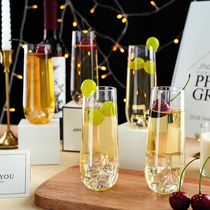 Bestluck 24 Pack 9 oz Clear Stemless Plastic Champagne Flutes | Clear - Image 4