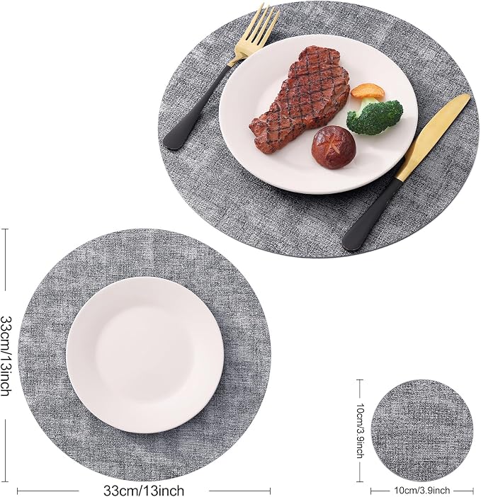 Homaxy Round Faux Leather Placemats and Coasters, Wipeable Place Mats, - Image 6