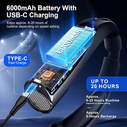 Portable Neck Fan with Reading Light, 6000mAh USB-C Rechargeable Hands Free Fan - Image 3