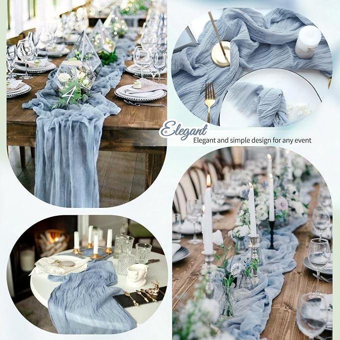 4 Pack Dusty Blue Cheesecloth Table Runner 10Ft, Gauze Table Runners 21.5 x 120 - Image 4