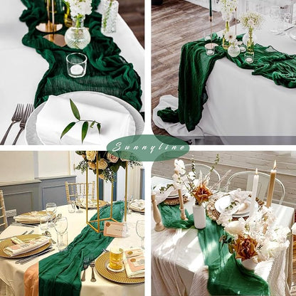 12 Pcs 10FT Emerald Green Cheesecloth Table Runner Gauze Fabric 35 x 120 Inches - Image 6