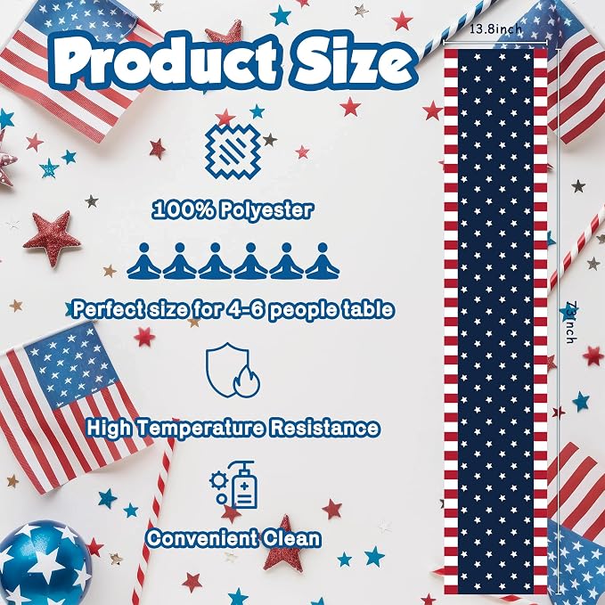 4th of July Decorations, Patriotic USA Stars Table Runner - Image 2