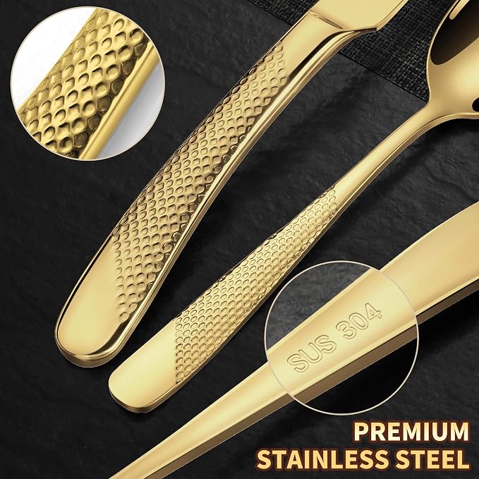 20-Piece Hammered Gold Silverware Set - Image 6