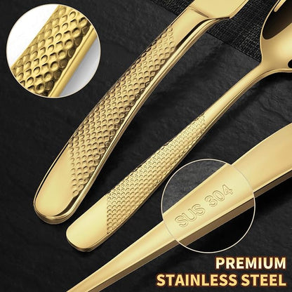 40-Piece Hammered Gold Silverware Set - Image 6