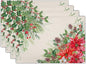 Giwawa Poinsettia Placemats Set of 4, 12x18 Inch Watercolor Christmas Red Floral Linen Table Mats for Kitchen Dining, Winter Holly Berry Pine Cones Washable Heat Resistance for Party Holiday Decor
