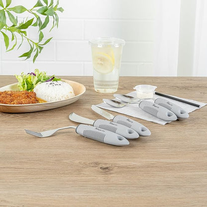 Restaurantware Adaptive Utensils - 1 count Stainless Steel, 9.843 x 5.118 x 1.575 Inches, Ergonomic Eating Aids, Non-Slip Utensil Set for Arthritis, Secure Grip Design, Gray