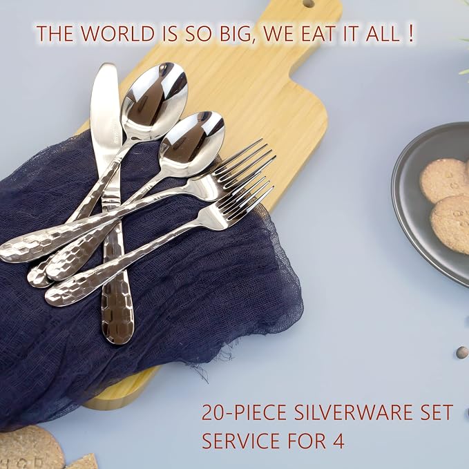 20-Piece Silverware Set, Flatware Cutlery Silverware Set Service - Image 6