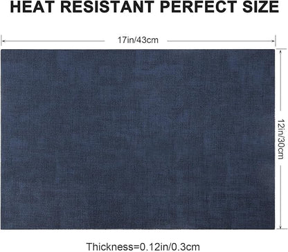 Leather Heat Resistant Placemats Set of 6 Waterproof Wipeable Washable PU Table Mats,Easy to Clean Anti-Slip Place Mats (Navy Blue, 6)