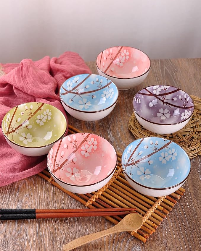 WHJY Cherry Bloom Chinese Japanese Ceramic Rice Bowl 10 oz, Sakura Bowl Gift Set - Image 7
