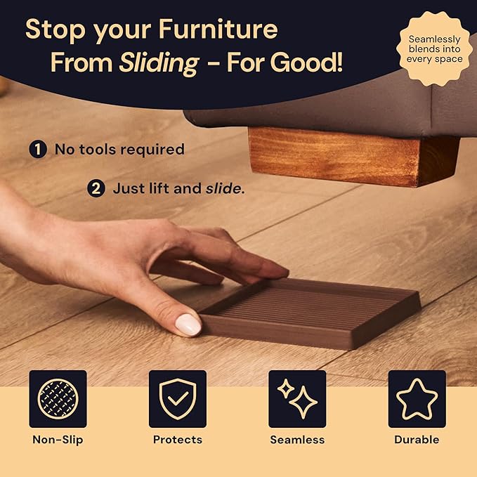 CasterMaster Square Rubber Caster Cups 4 Inch - Non Slip Furniture Pads for Hardwood Floors - Heavy Duty Bed Stoppers, Sofa Leg Protectors & Chair Feet Covers, Black 4 Pack
