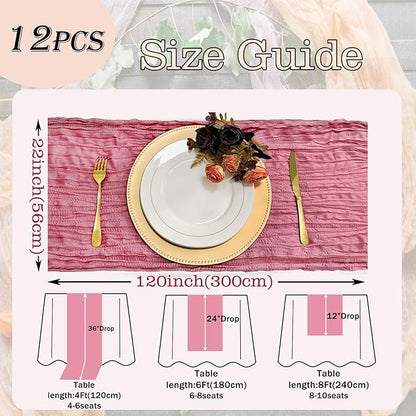 12 Pack Dusty Rose Cheesecloth Table Runner Rustic Gauze 22x120 inch Long Table Runner for Wedding Bridal Shower Birthday Party Banquet Boho Decoration(#32)