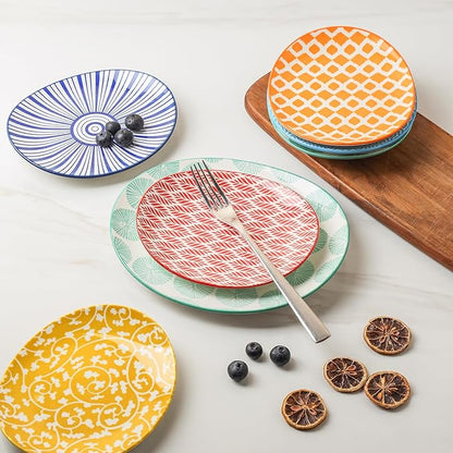 Selamica Small Dinner Plates, Oval Dessert Plates Ceramic, 6 Inch Small Plates for Appetizer, Cake, Snacks, Microwave Dishwasher Safe, Set of 6, Assorted Colors