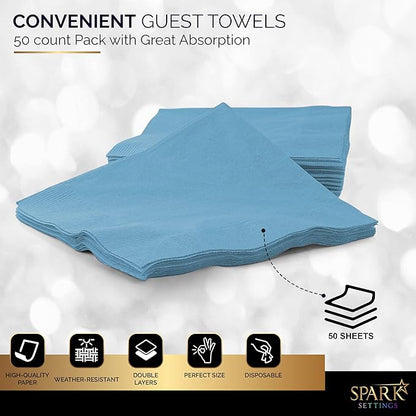 Big Party Pack 40 Count Caribbean Blue Dinner Napkins Tableware- Ideal for Wedding, Party, Birthday, Dinner, Lunch, Cocktails. (7” x 7”)