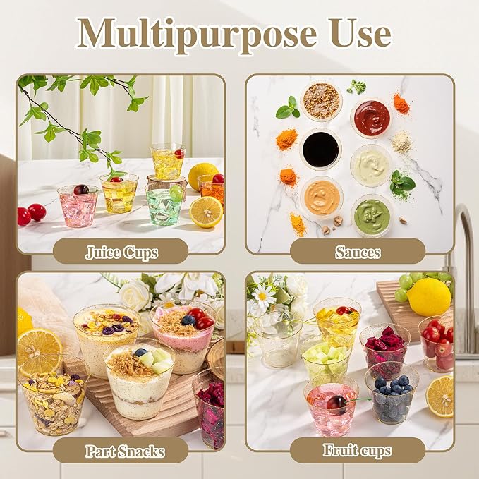 I00000 5oz 200 Pack Shot Glasses, Small Gold Glitter Disposable Plastic Cups - Image 7