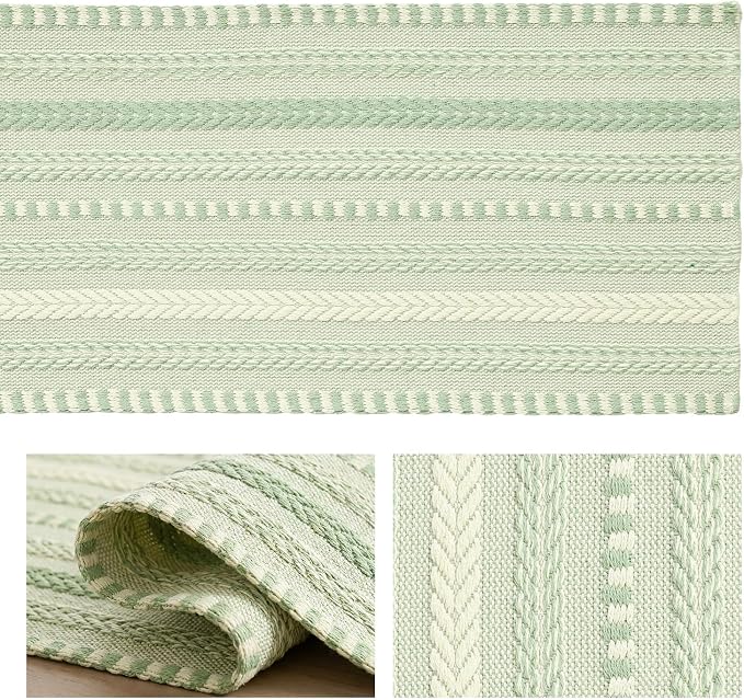 Artoid Mode Sage Green Farmhouse Stripe Braided Table Runner 12x48 Inch | - Image 6