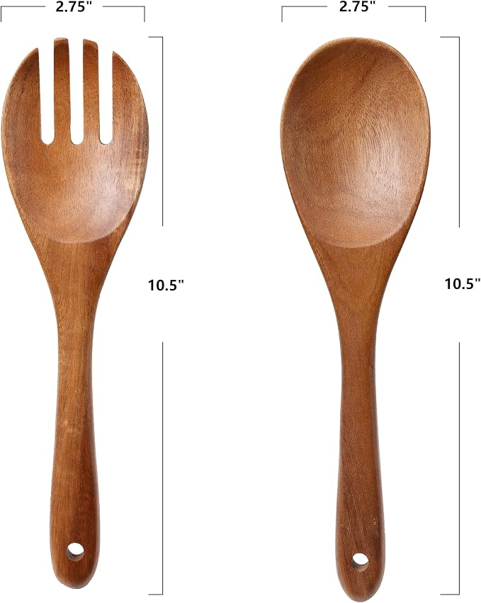 2 pcs Wooden Spoons for Cooking, 10.5 Inch wooden Salad servers of ladle and - Image 7