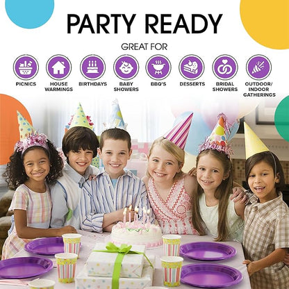 Purple Plastic Plates For Party 7" Purple Disposable Plates Heavy Duty 100 Pcs Plastic Dinnerware Sets Heavy Duty 350 GSM Disposable Dinnerware Set