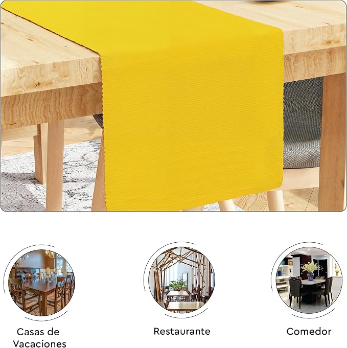 Encasa XO Table Runner, Yarn Dyed Ribbed Cotton 13"x72" | Yellow, 12-Ply Yarns - Image 4