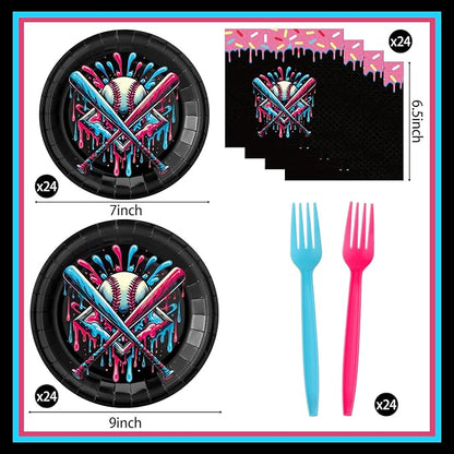 Yungyan 24 Sets Ice Cream Drip Baseball Party Supplies Disposable Ice-cream Drip Baseball Paper Plates and Napkins Forks Summer Sports Party Baby Shower Decoration Tableware Dinnerware for Women Men