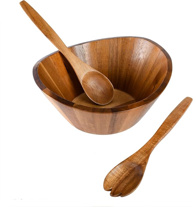 Gibson Home Sherwood 3-Piece Acacia Wood Salad Bowl Set, 32 Quart Large Serving - Image 2