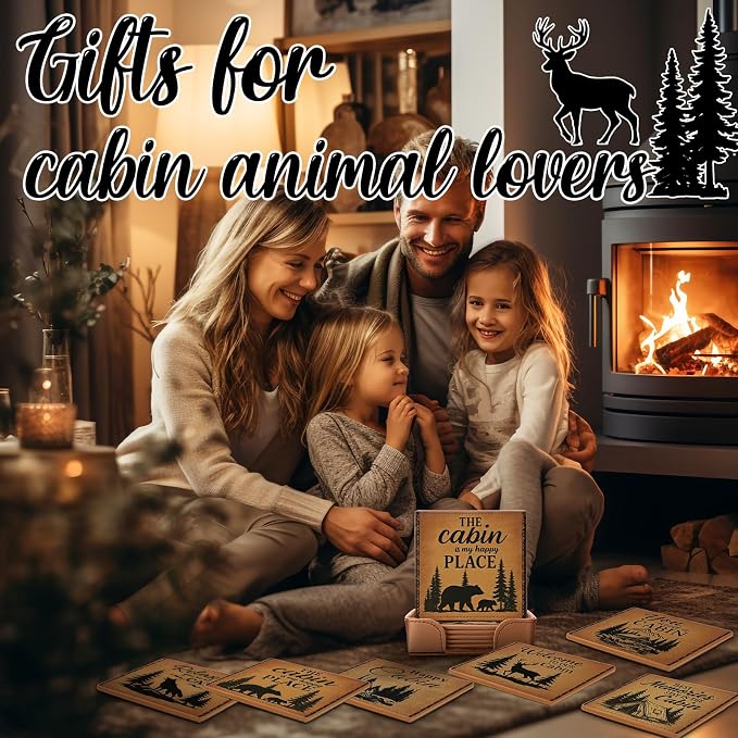 Rustic Cabin Bear Artificial Leather Coasters Set of 6 - Image 6